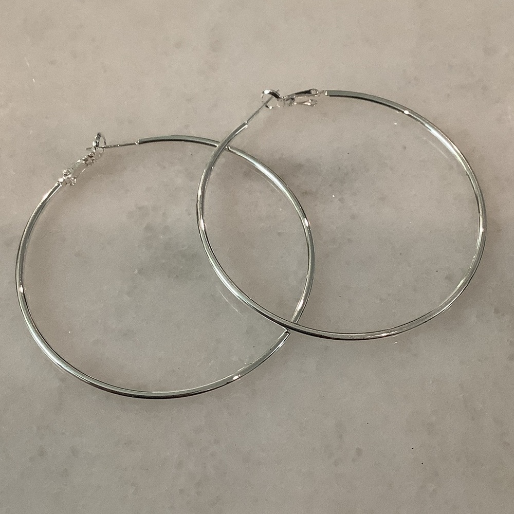 Classic Silver Hoop Earrings - Polished Silver Tone, Brand New